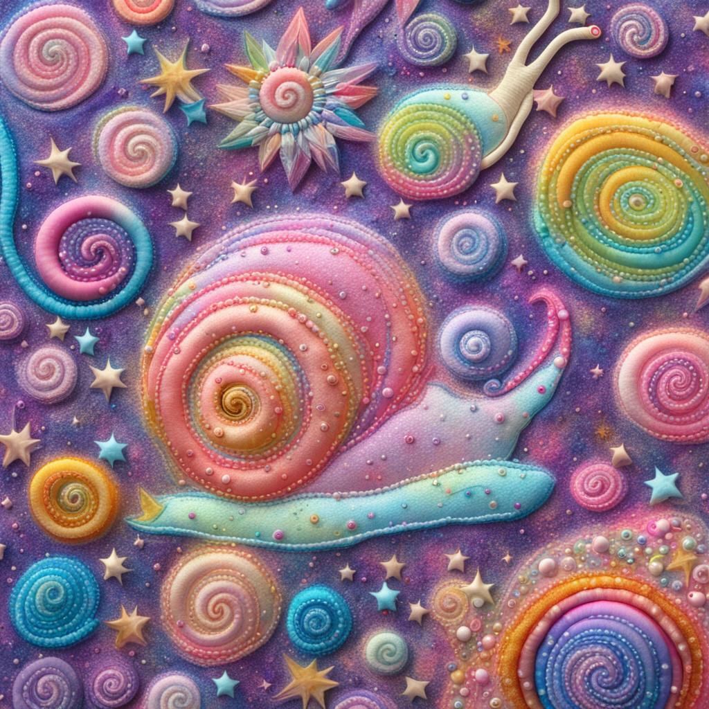 Lisa Frank Style Snails Explore Outer Space