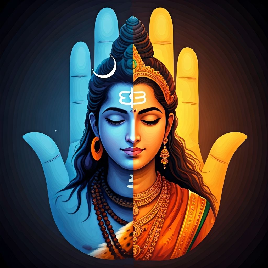 Ardhanarishvara: Divine Union in Digital Illustration