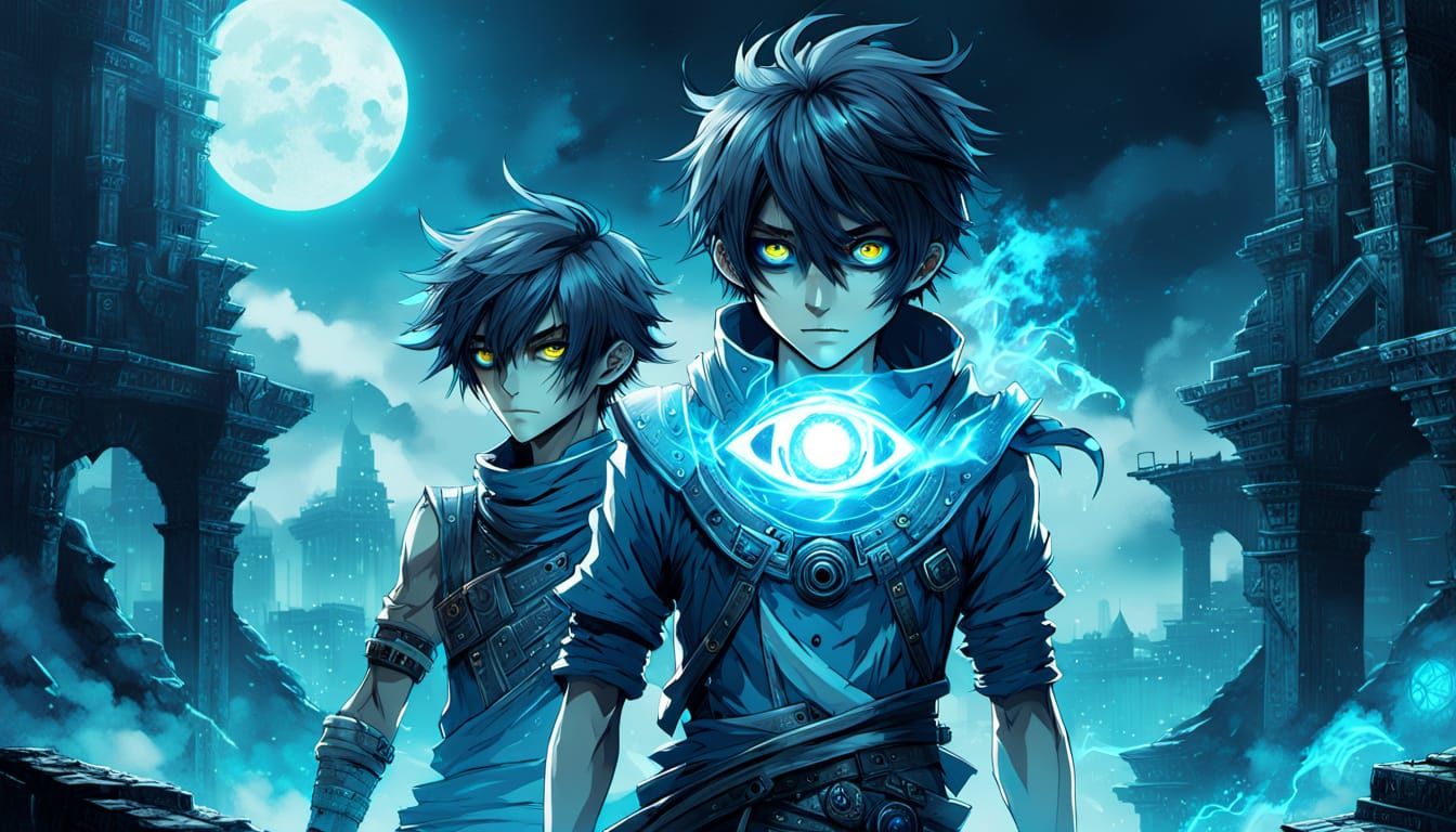 Anime Boy with Giant Glowing Eyes Digital Art