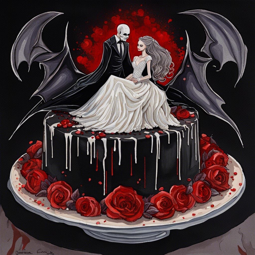 Gothic Wedding Cake: Gouache Painting of Dark Romance