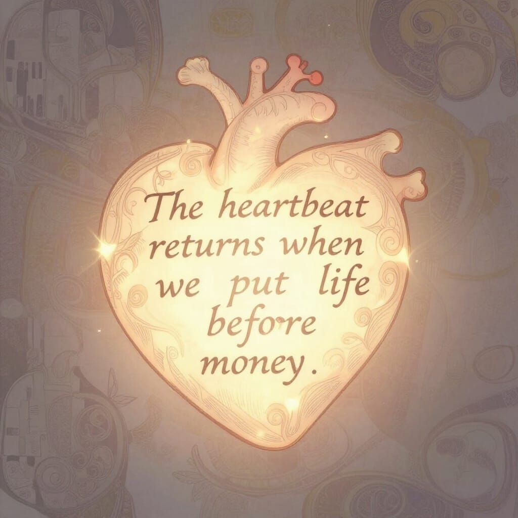 Glowing Heart Symbolizing Life Over Money