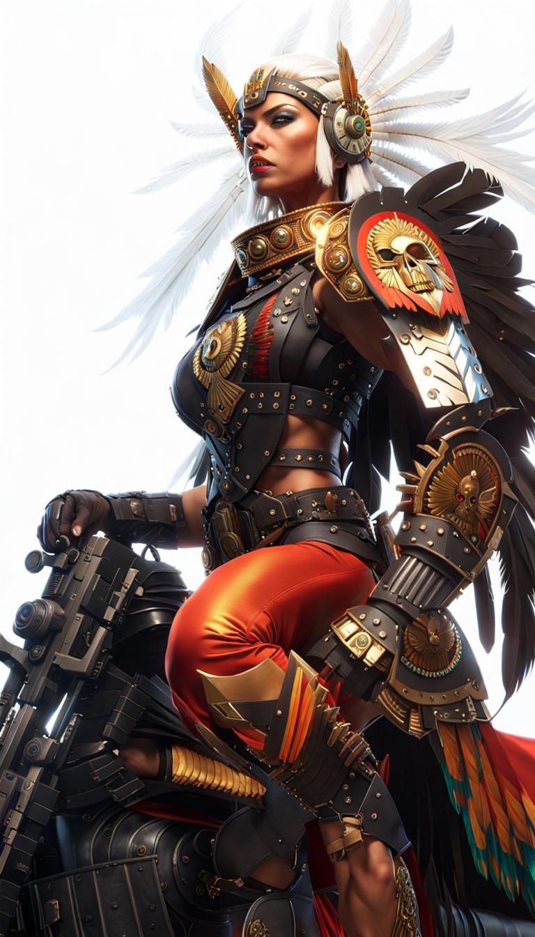Cyberpunk Aztec Warrior Woman with Flaming Sword