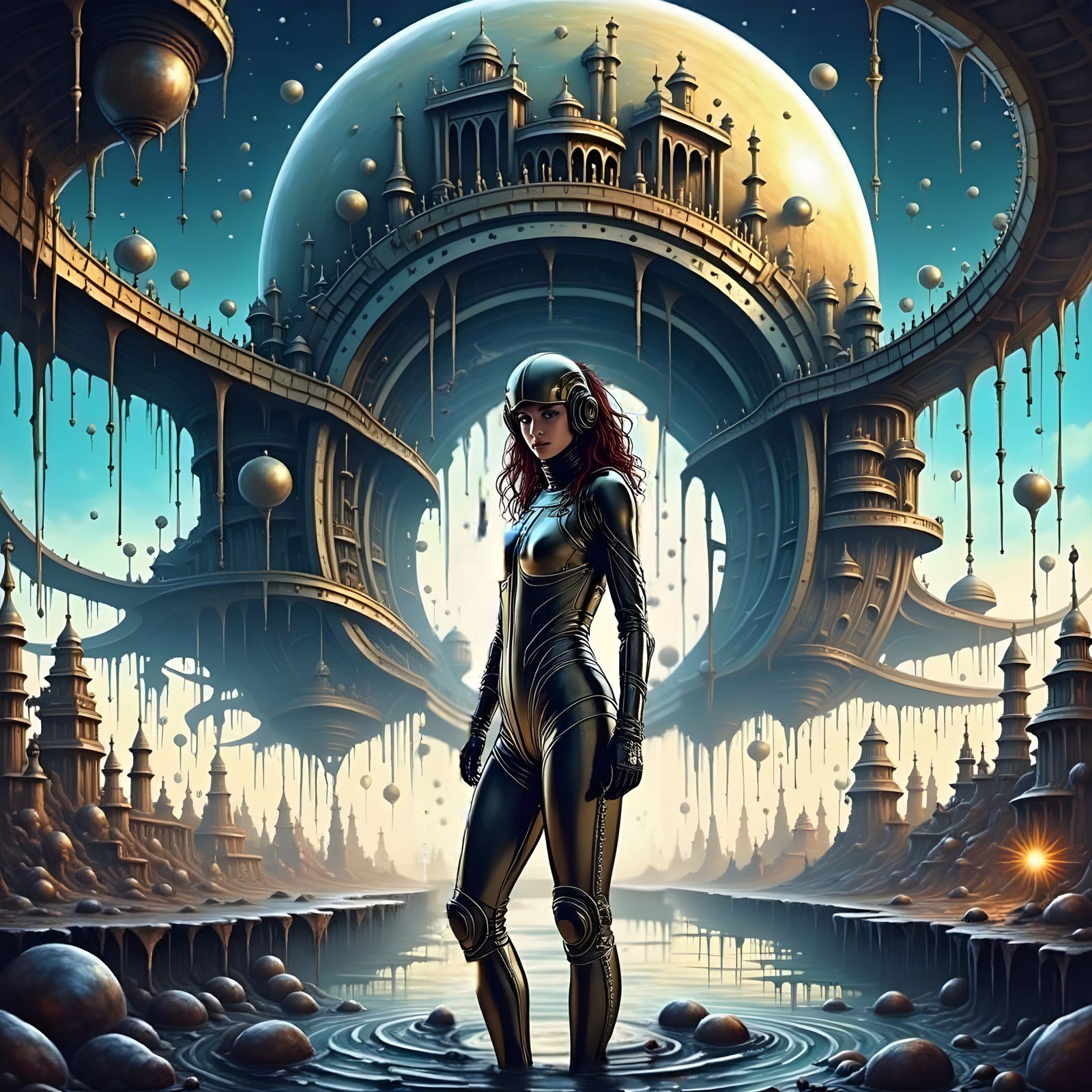 Dreamcore Woman in Steampunk Art Deco Style