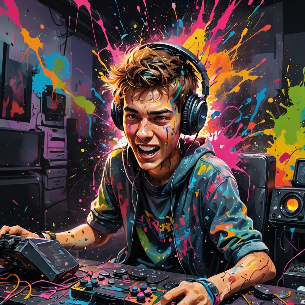 Teen Gamer Enthralled, a Digital Art Portrait