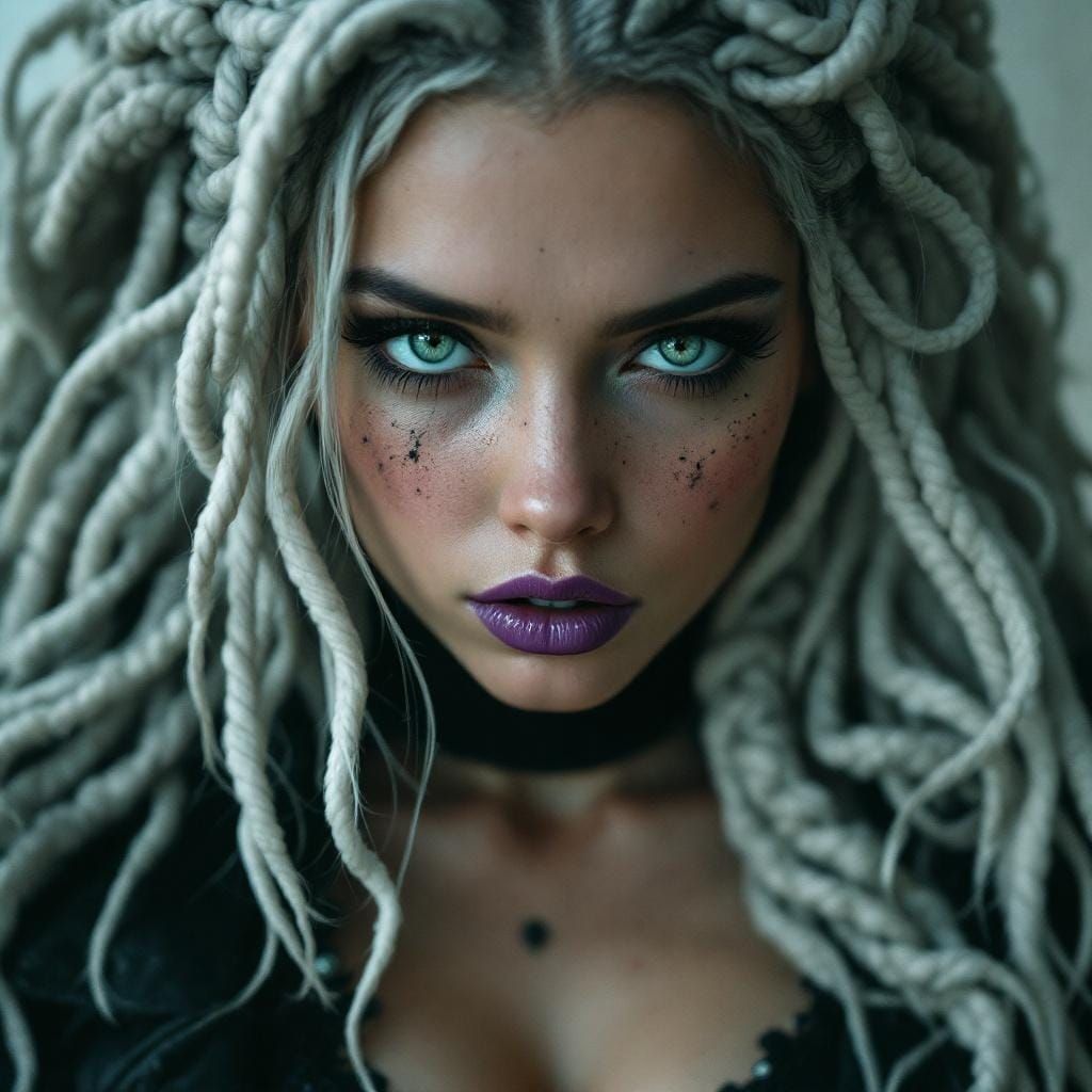 Goth-Punk Portrait with Ash-White Hair