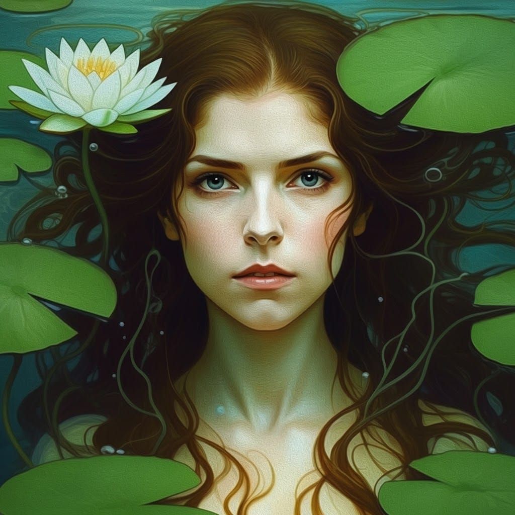 Ethereal Mermaid Among Water Lilies: Pre-Raphaelite Vision