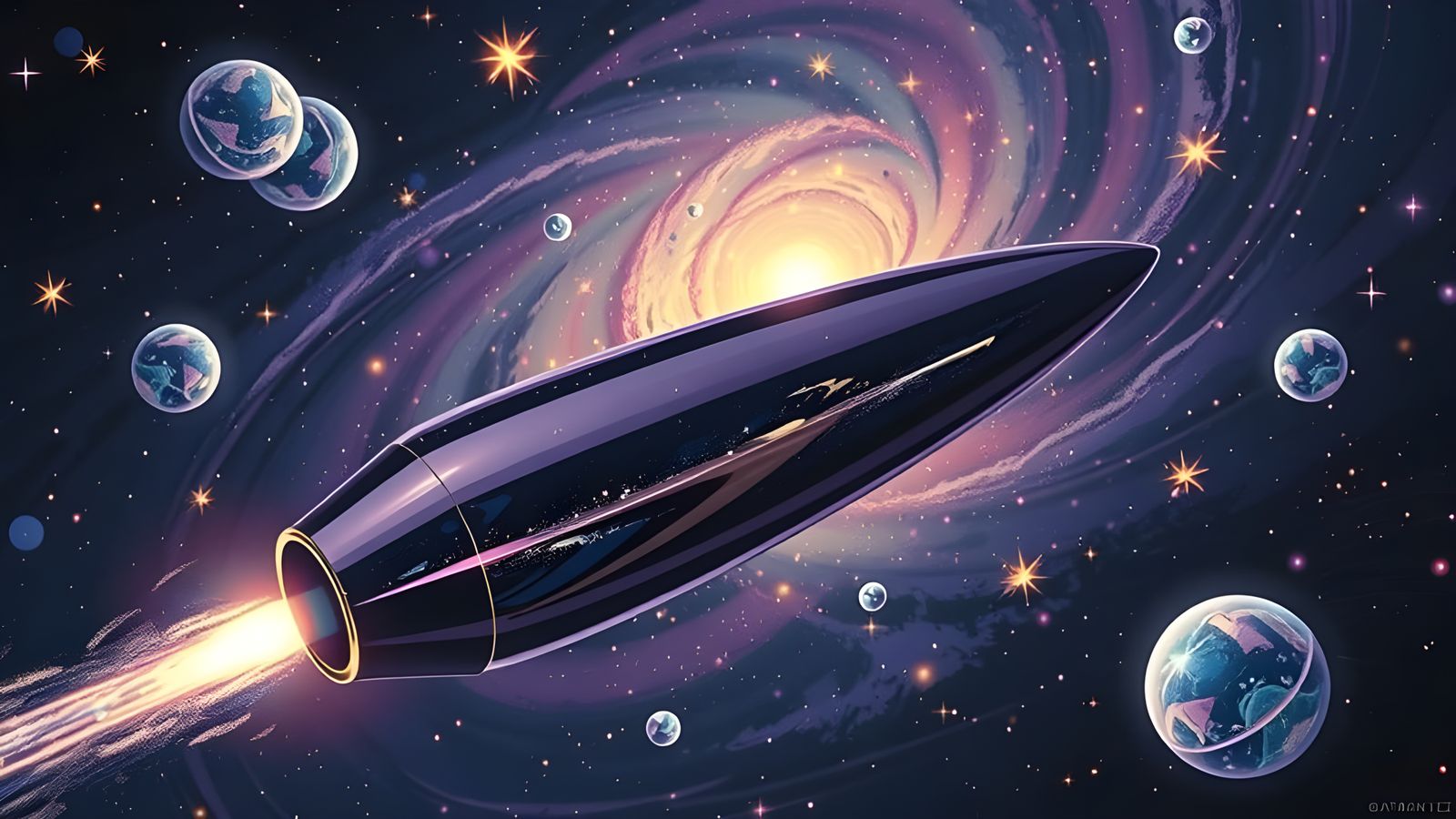 Iridescent Bullet Cylinder Races Through Impasto Cosmos