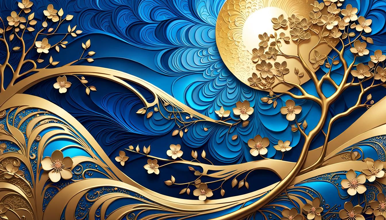 Metallic Cherry Blossoms in Art Brut Style