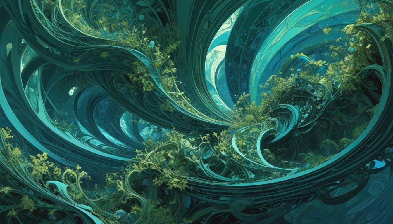 Infinite Blues and Greens Fractal Art