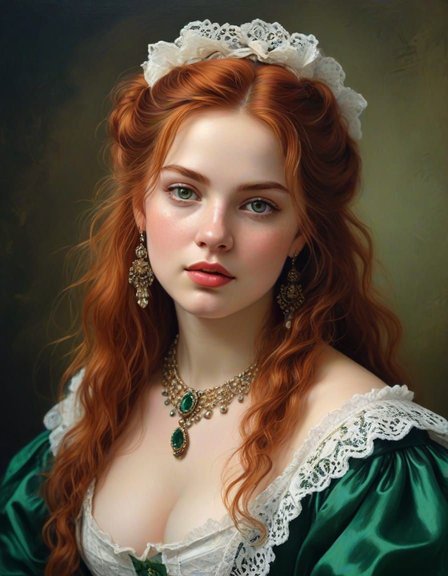 Baroque Portrait of an Intelligent Auburn Courtesan