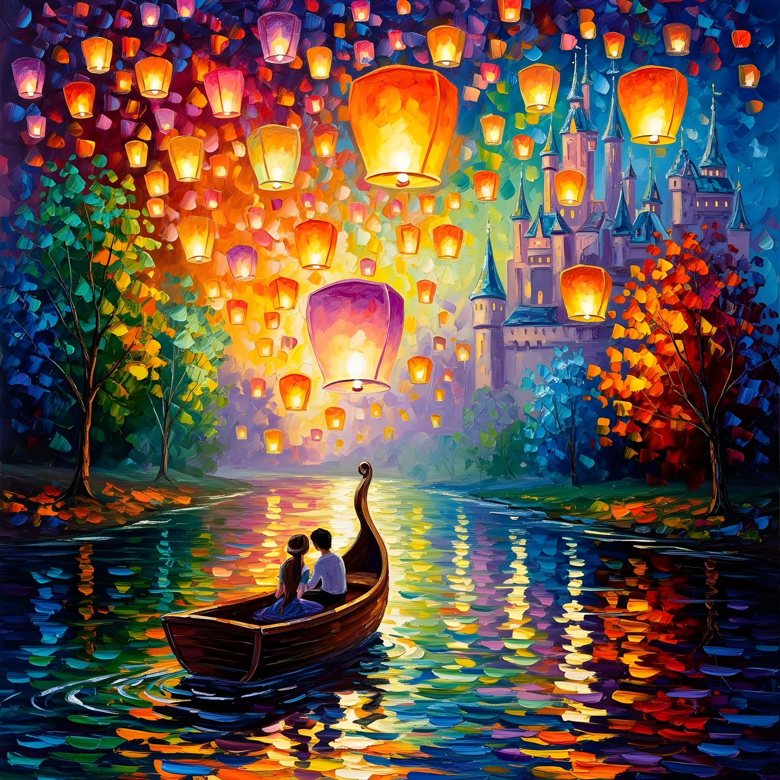 Lantern Festival in Impressionistic Style