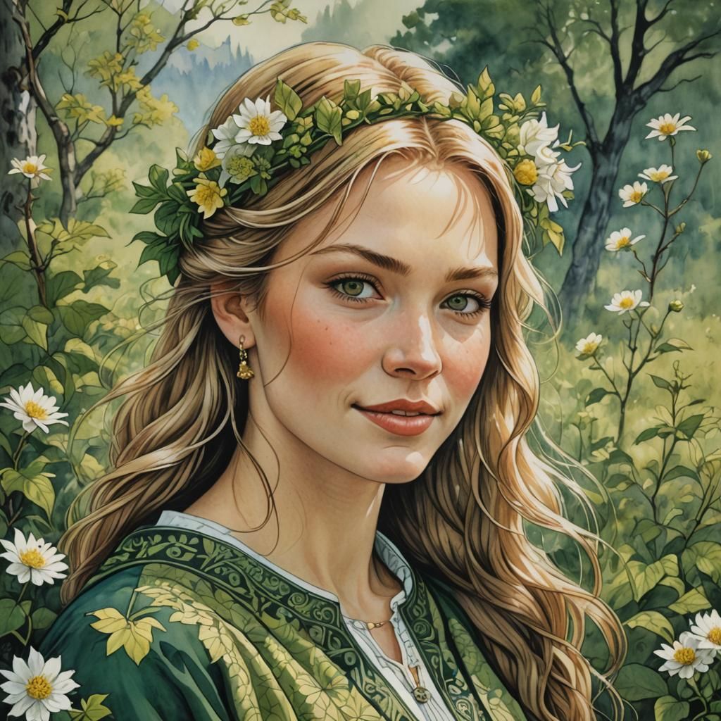 Girl Portrait with Flowers in Hyperrealistic Style