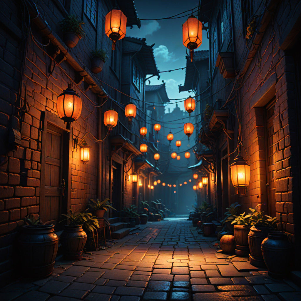 Mysterious, Magical Alleyway in Vibrant, Moody Lighting