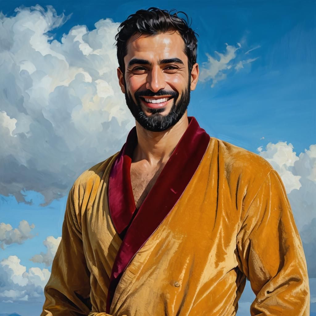 Smiling Iranian Man in Neo-Impressionist Oil Painting