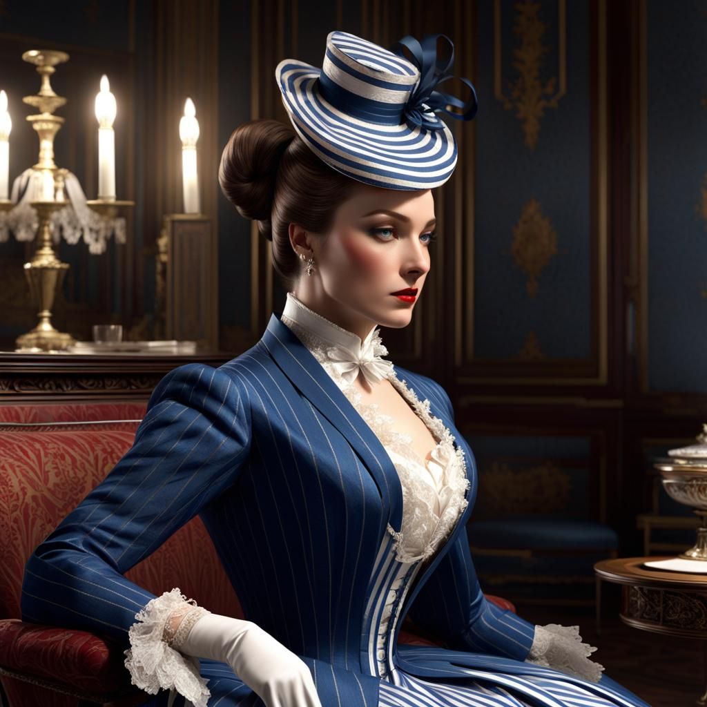 Elegant 19th Century Bourgeoise in Silk Dress