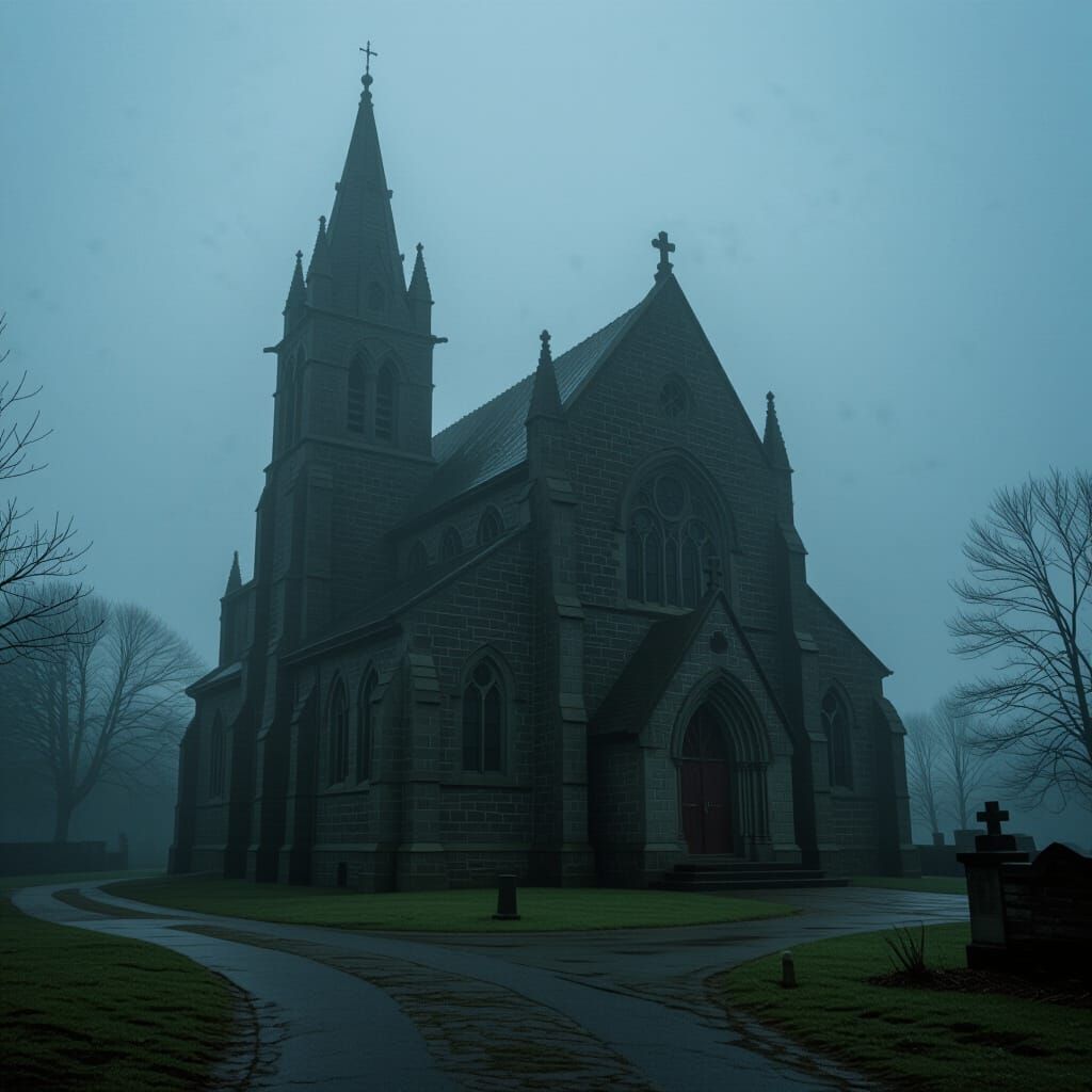 Haunted Church in Stormy Night: Cinematic Stone Architecture