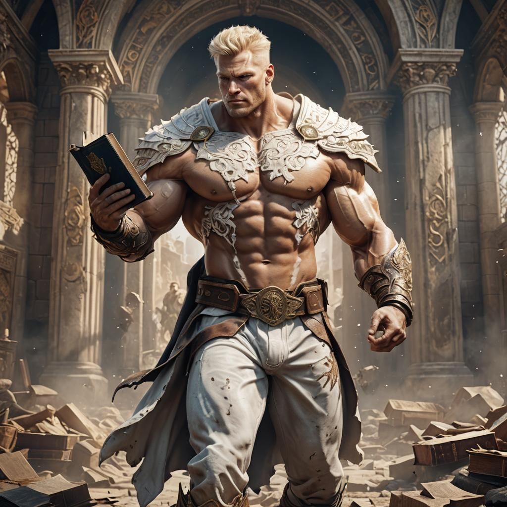 Muscular Man Holding Bible in Detailed Digital Painting