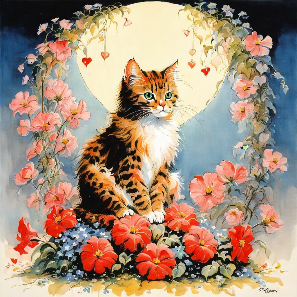 Cute Cat in Roger Dean Style Landscape