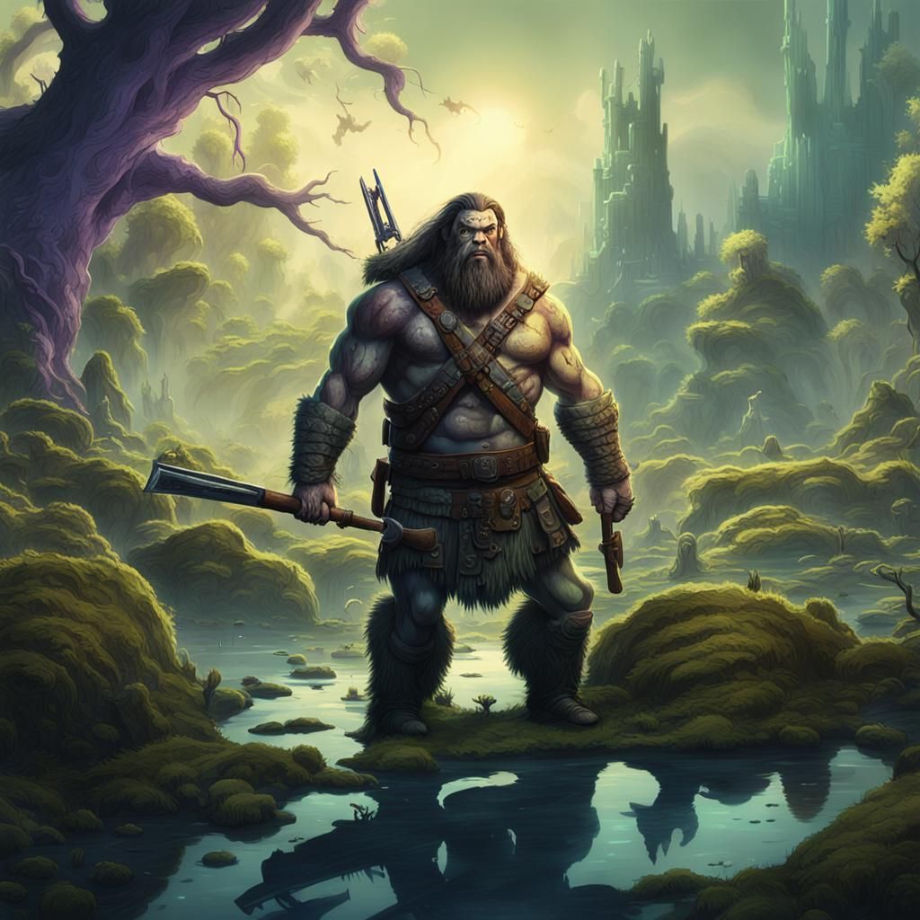 Giant Barbarian Hillbilly in Fantastical Swamp