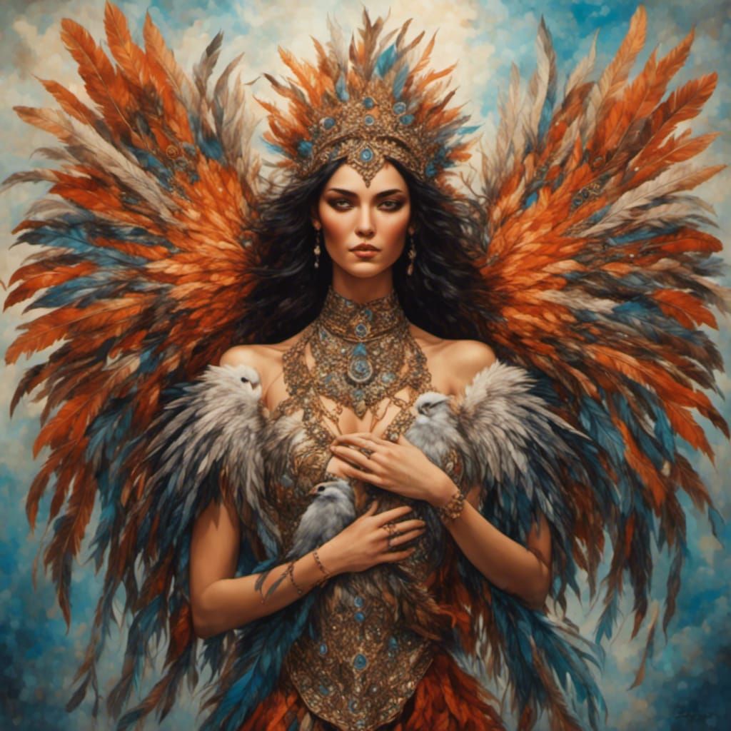 Woman with Feathers: Digital Art Portrait