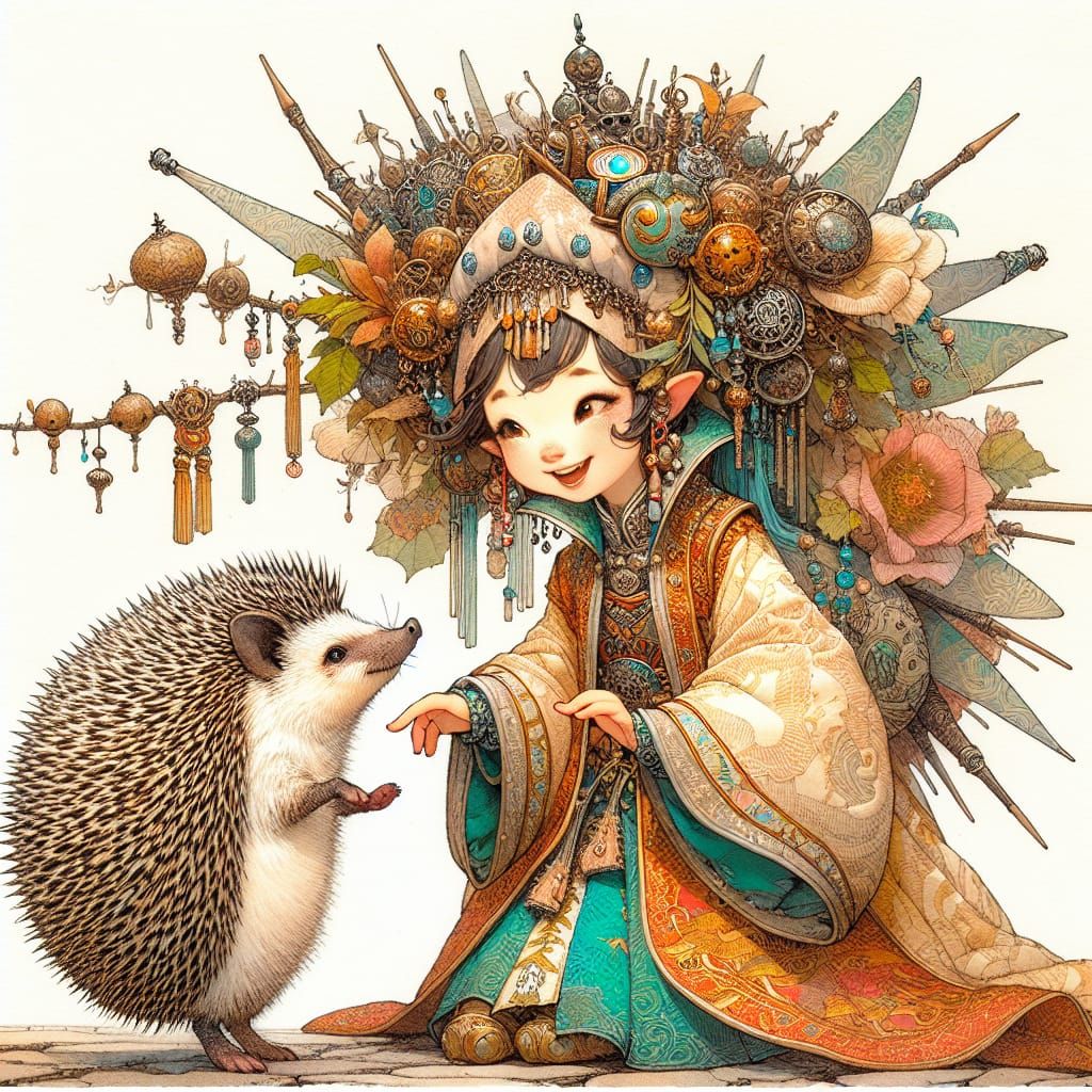 Whimsical Fairy Meets Majestic Hedgehog in Vibrant High Fant...