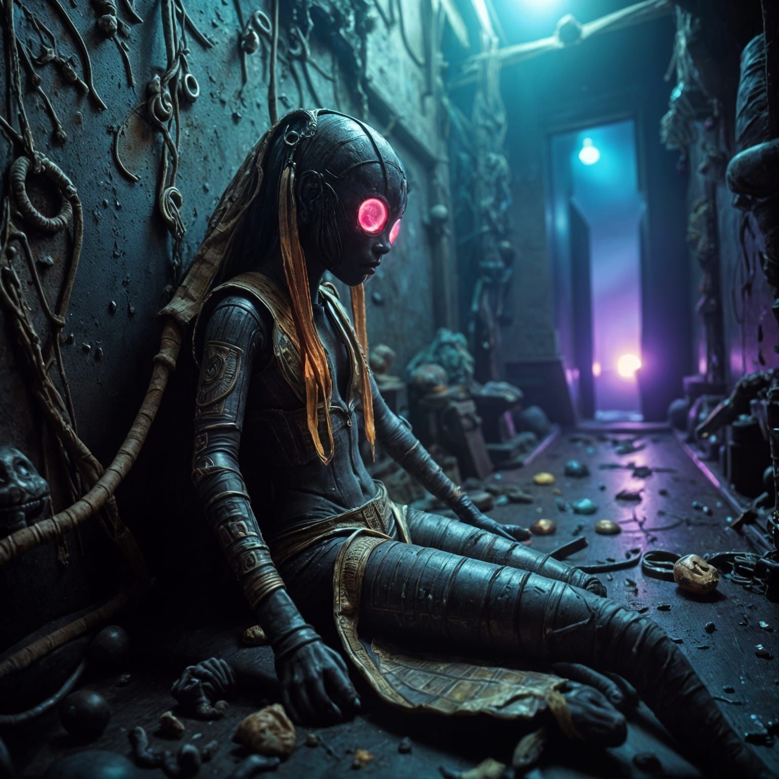 Glowing Cat-Like Alien in Ancient Egyptian Ruins