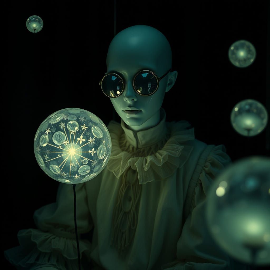 Hyperrealistic Portrait in a Darkened Room with Reflective O...