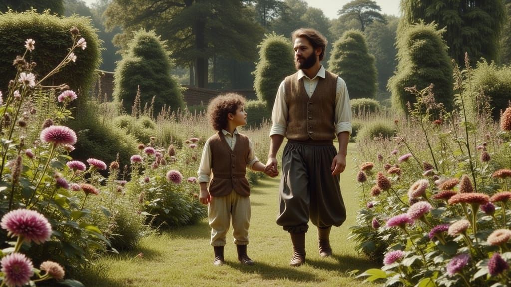 Shakespeare and Son in New Place Garden as Pre-Raphaelite Pa...