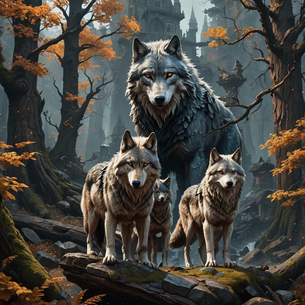Fantastical Wolves in Detailed Matte Painting