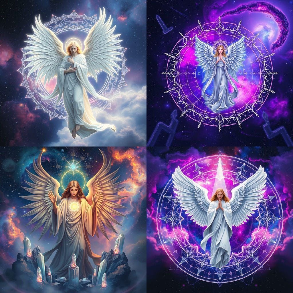 Angelic Crystal Mandala on Galaxy Background