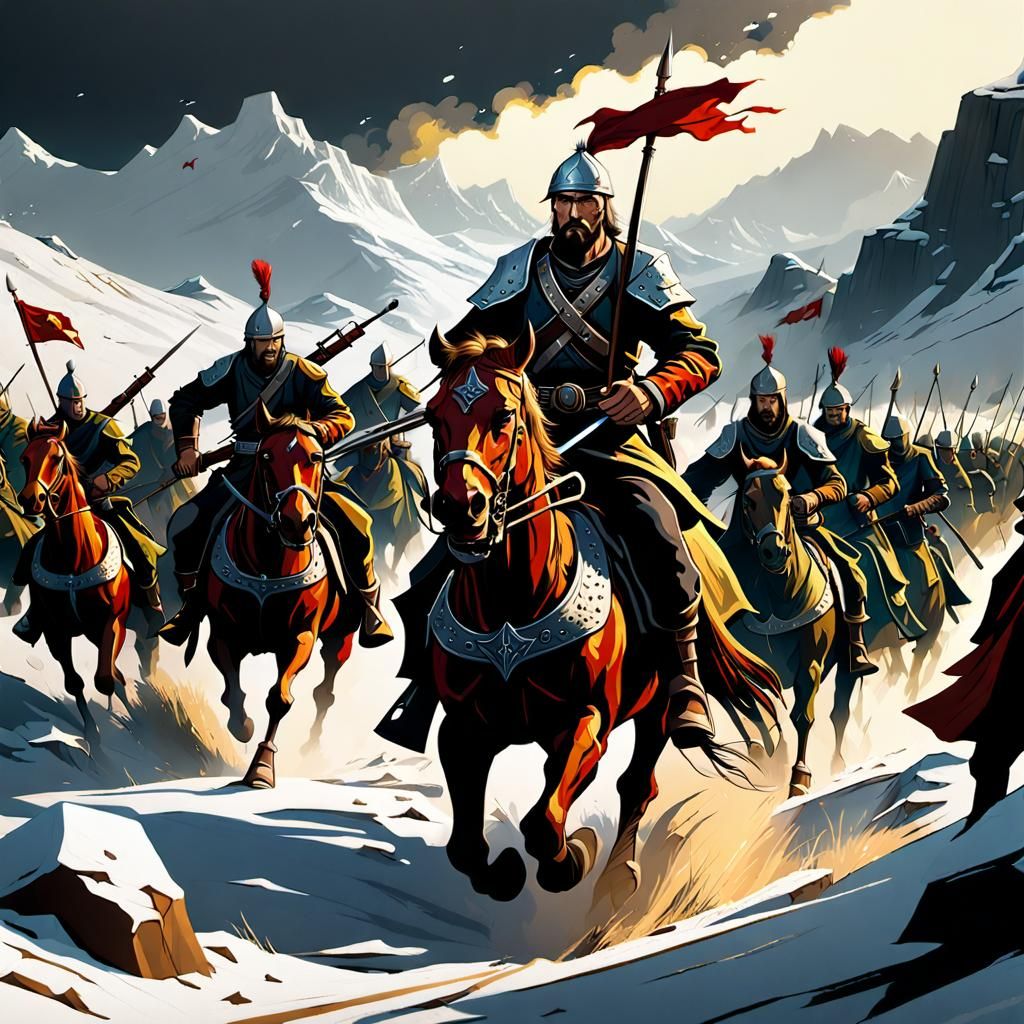 Epic Cossack Battle Scene in Dark Fantasy Style