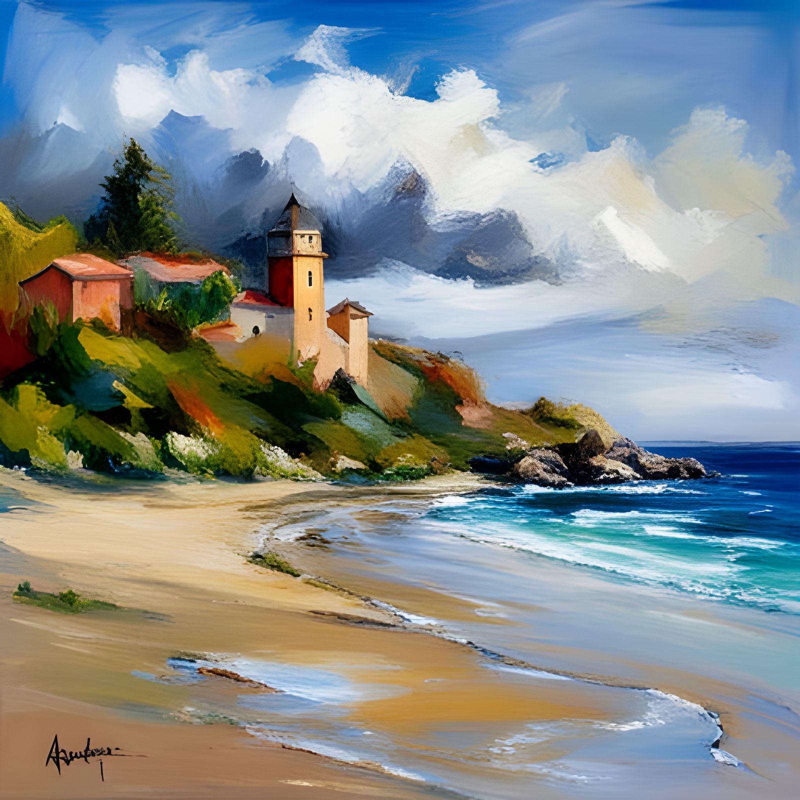 Impressionistic Beach Scene Inspired by Monet and Renoir