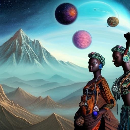 Afro-Cosmic Goddess: A Detailed Digital Matte Painting