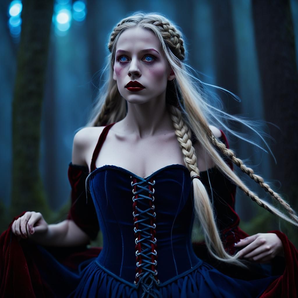 Norwegian Girl Witch in Midnight Forest, Dark Fantasy
