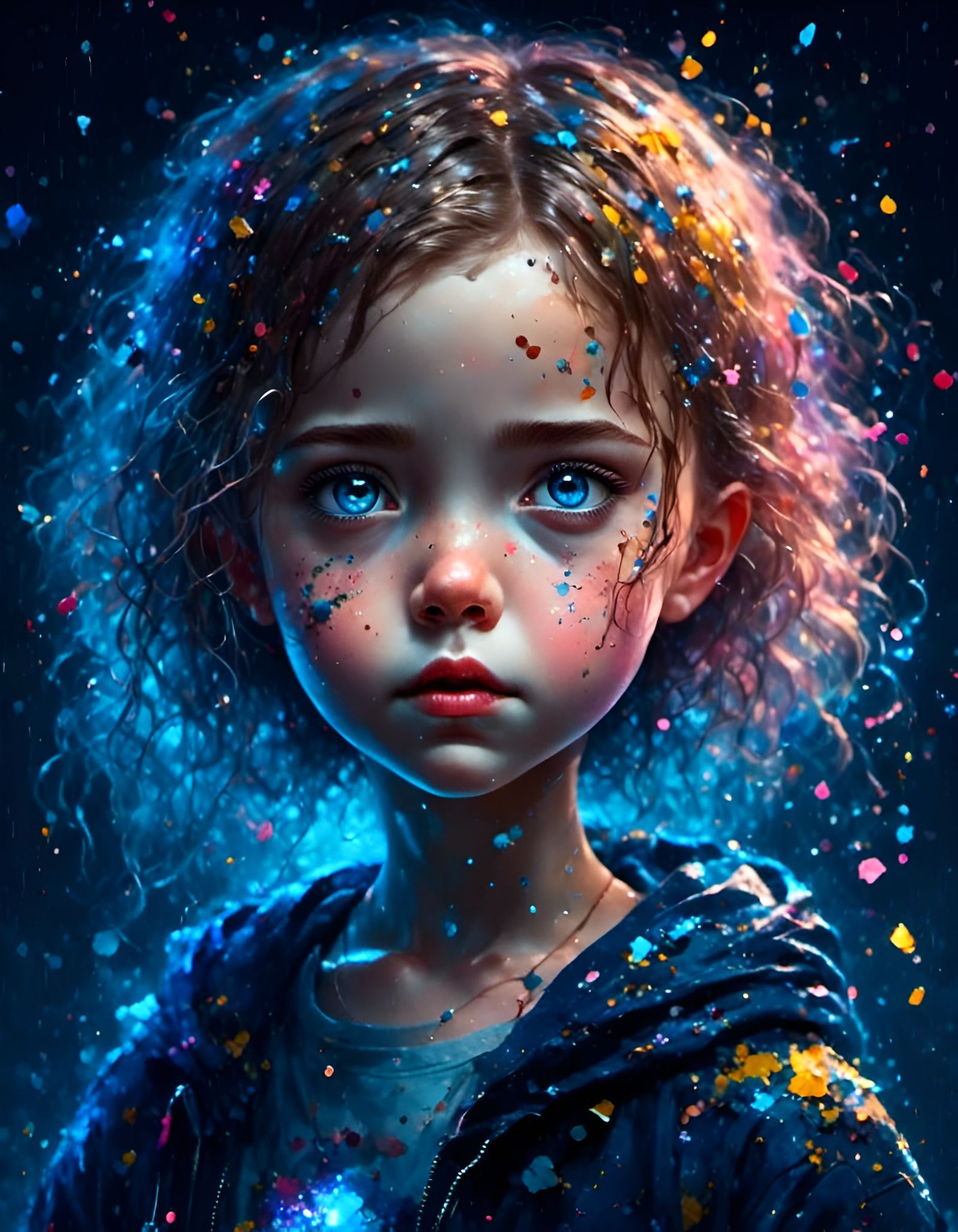 Charming Chibi Girl Graffiti Portrait with Magical Eyes