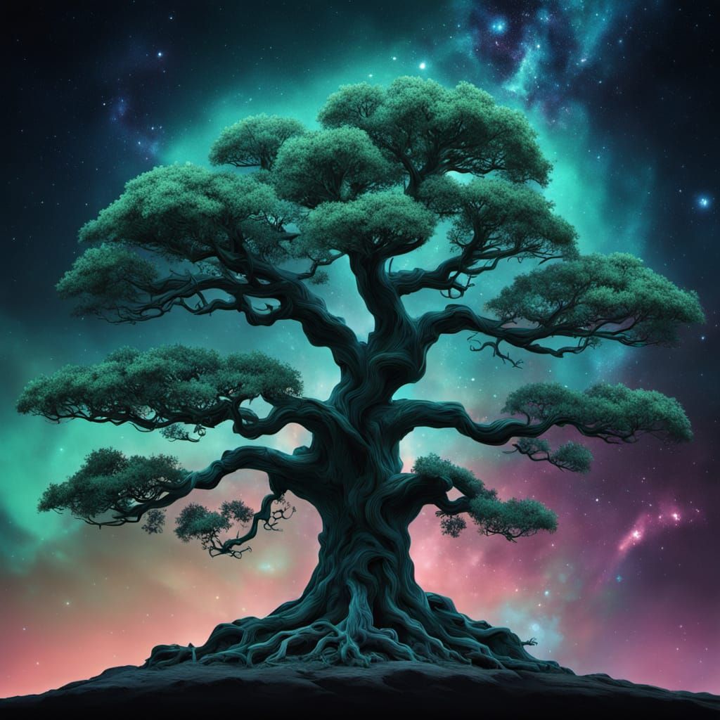 Malachite Tree in Astral Digital Art Style