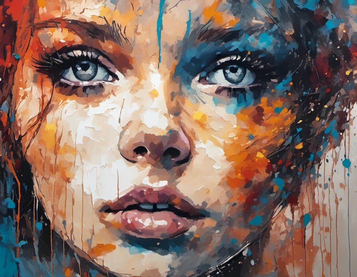 Elegant Portrait in Carne Griffiths Style Splash Art