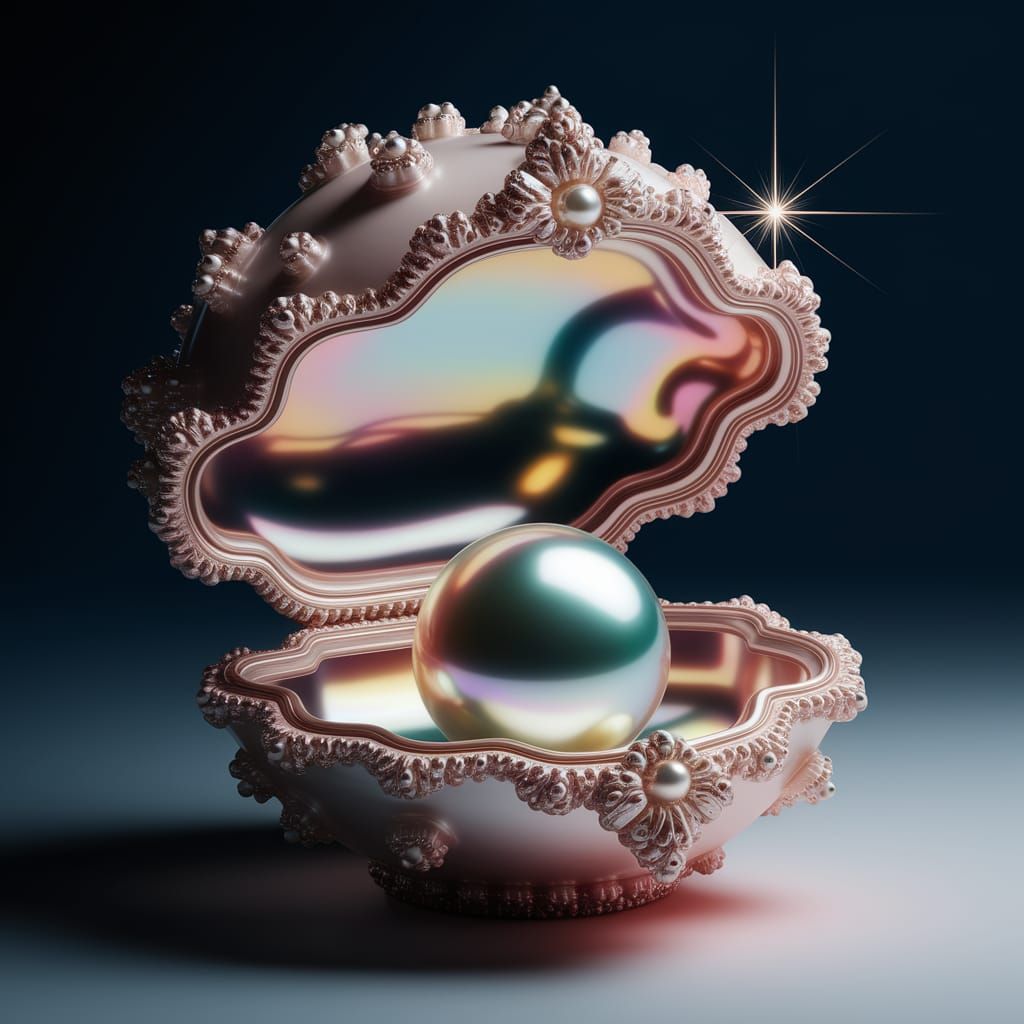 Luminescent Pearl Shell with Ornate Carvings