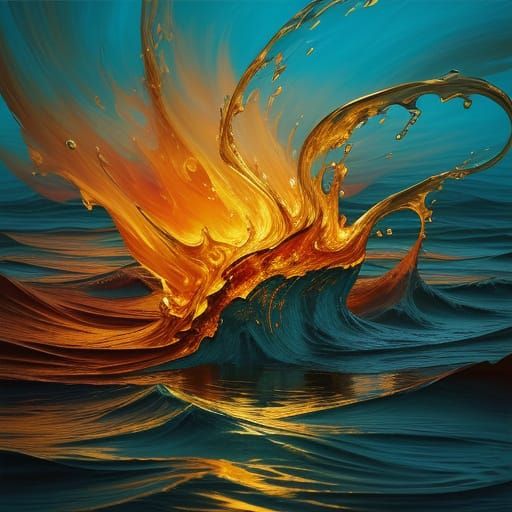 Surreal Flames Dance Across Ripples in Golden Light