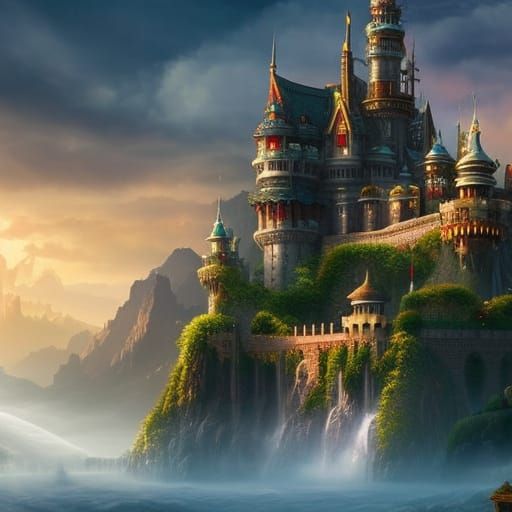 Elaborate Fantasy Castle in Hyper-Detailed Landscape