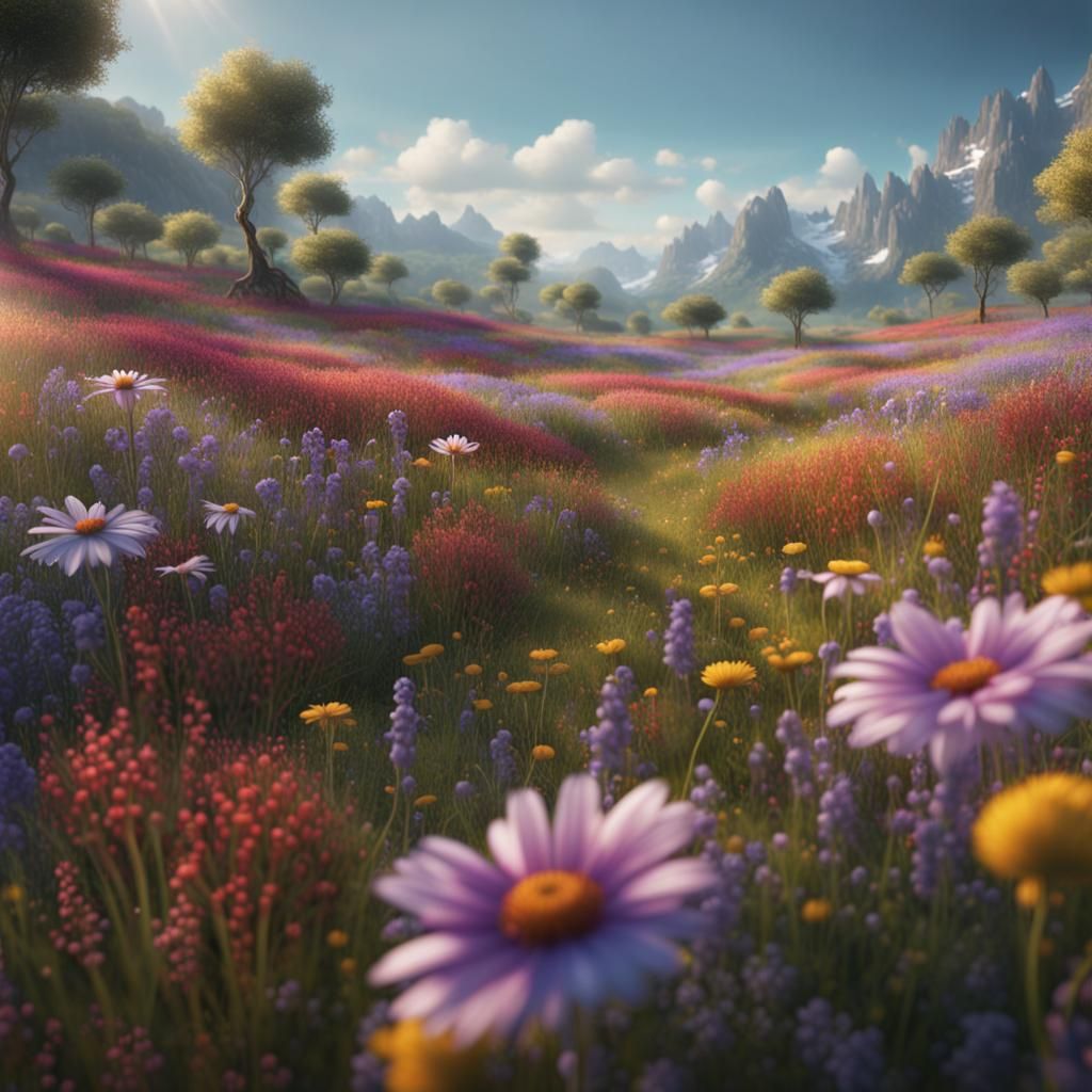 Beautiful Flower Meadow: Detailed Matte Painting