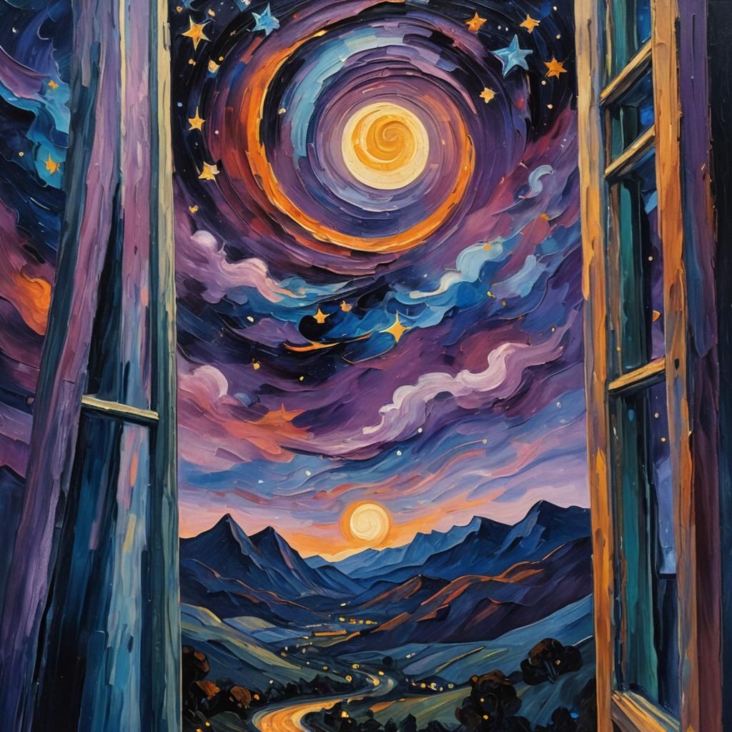 Expressionist Painting of Ferdinand Knab Gazing at Starry Ni...