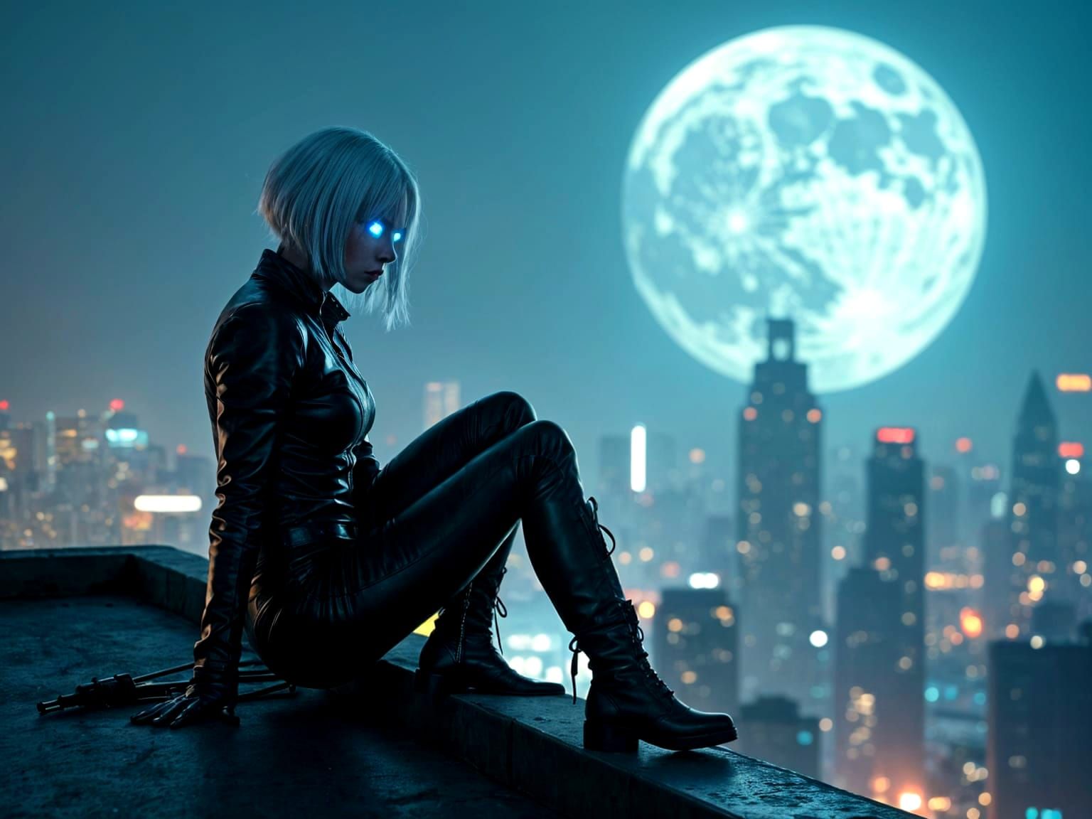 Cyborg Over Cyberpunk City, Roger Deakins Style
