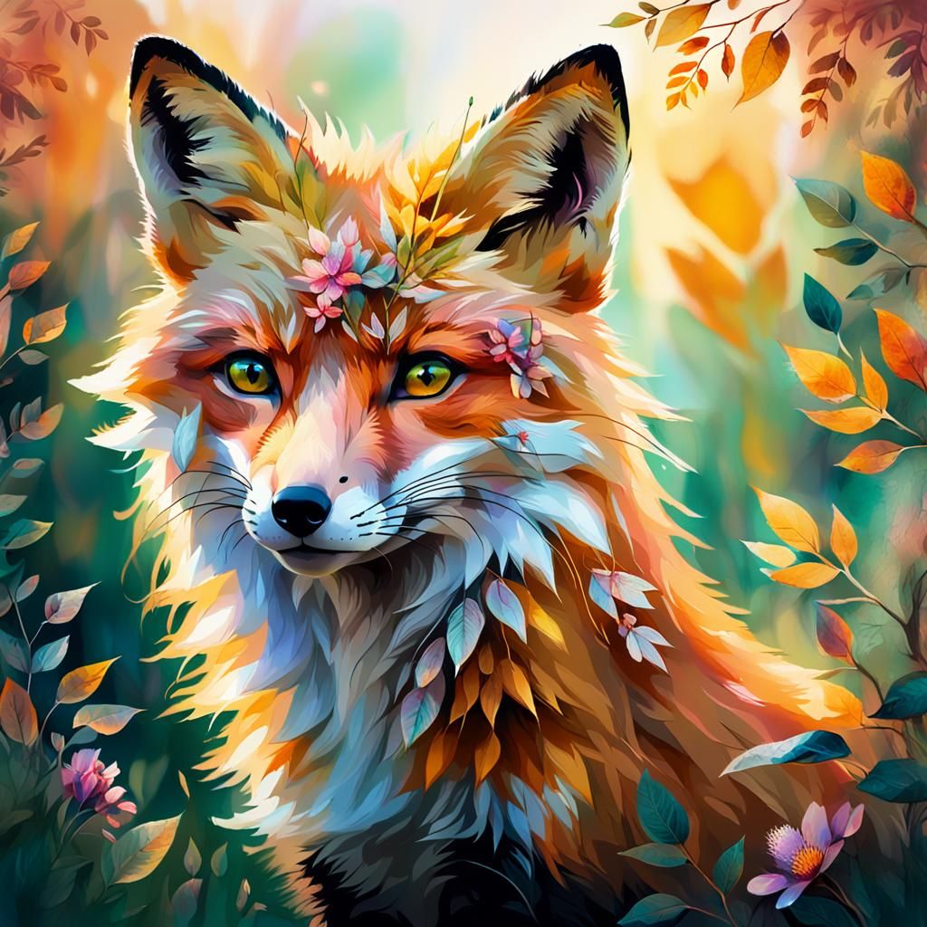 Double Exposure Fox Portrait in Impressionist Style
