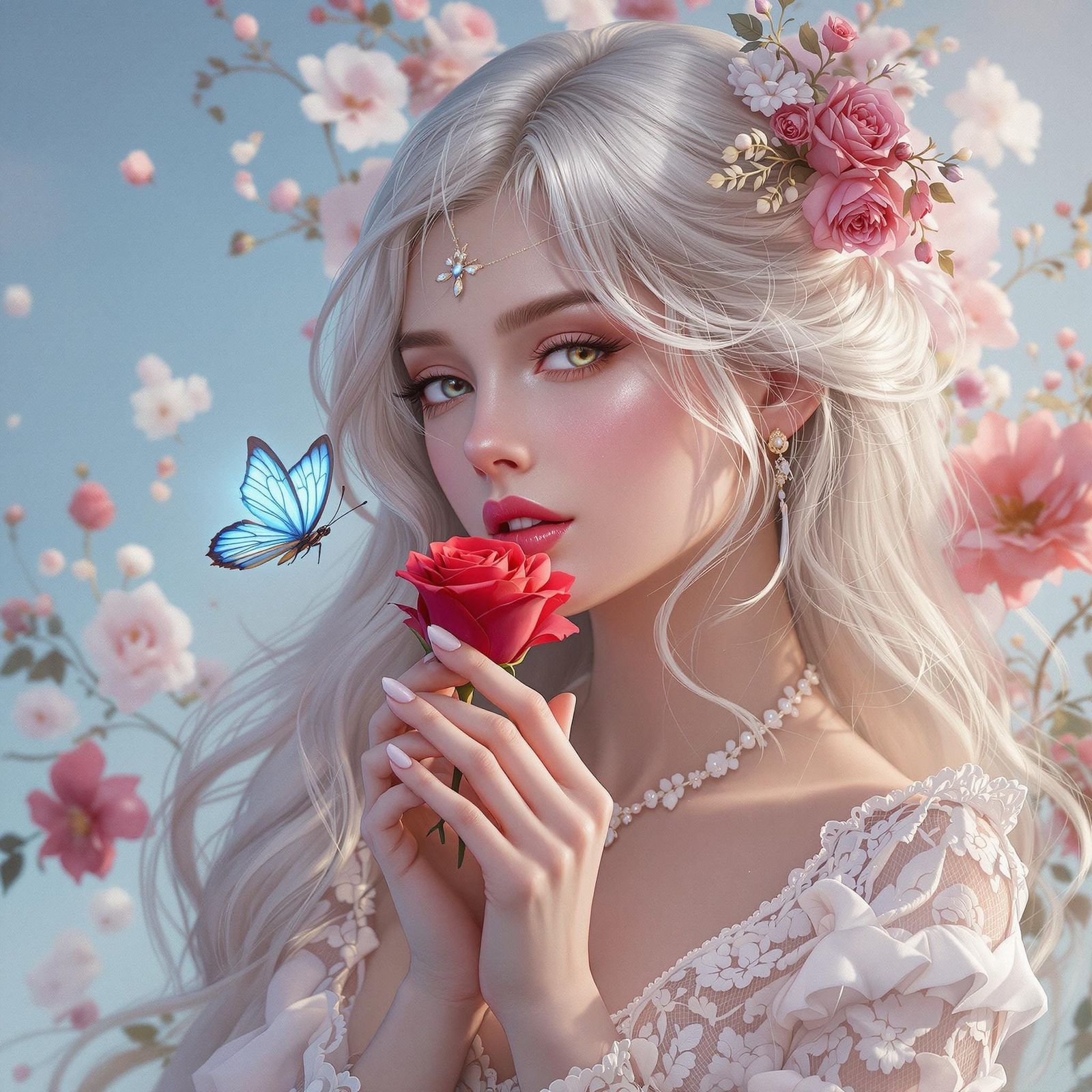 Ethereal Portrait of a Woman in Victorian-Inspired Gown with...