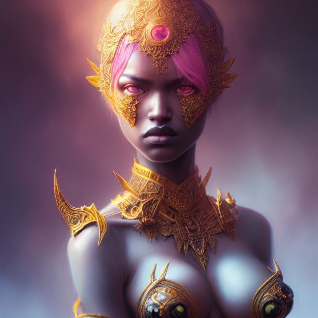 Dark Sun Goddess with Pink Armor, Digital Illustration