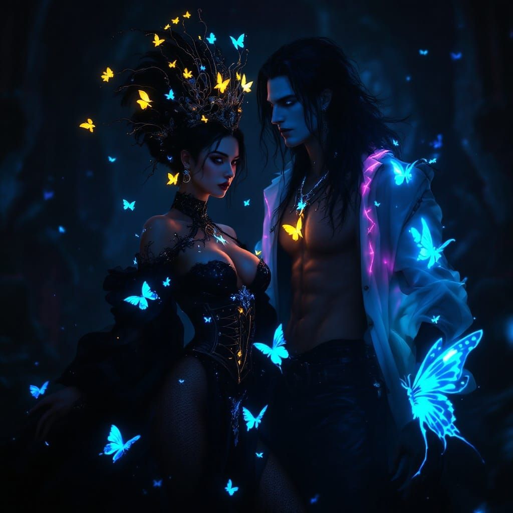 Gothic Latin Goddess and Vampire in Dark Fantasy Attire