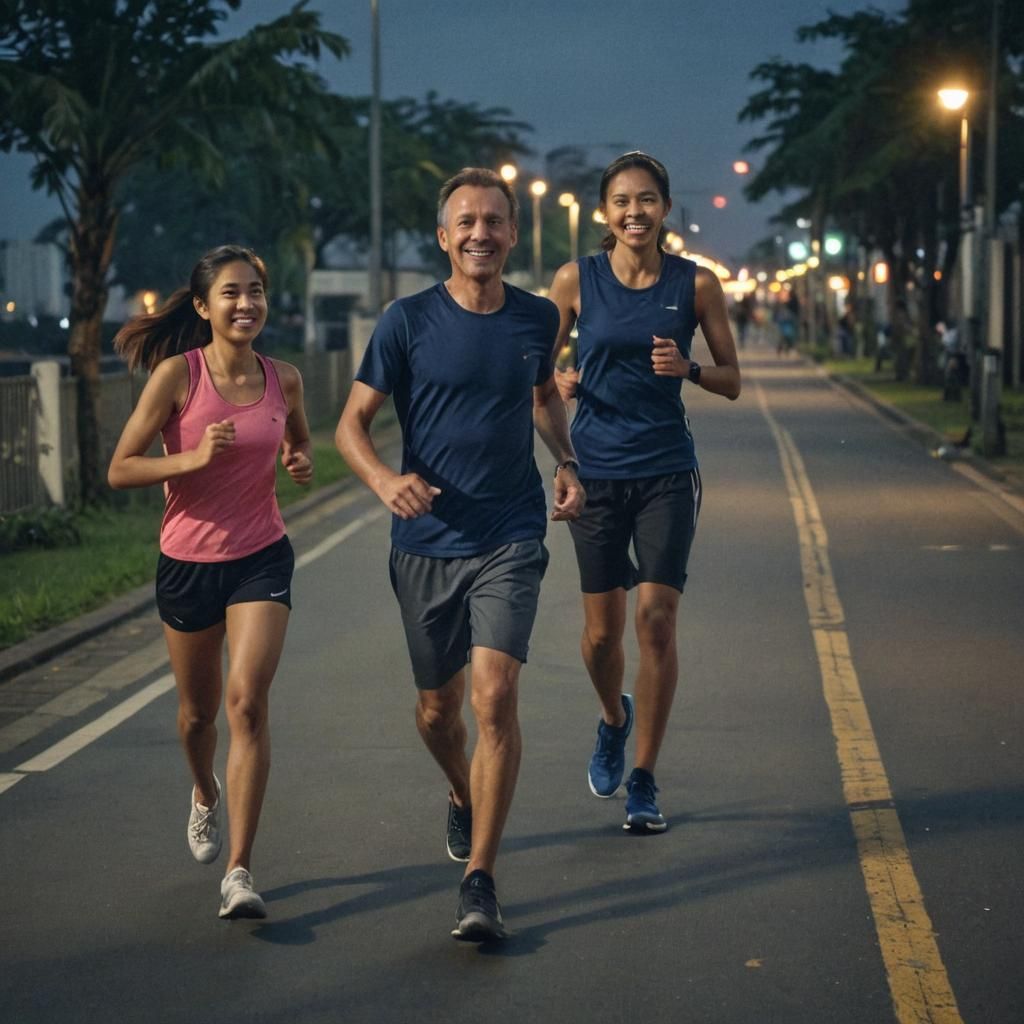 Father and Daughters Share Joyful Moment Under Golden Light