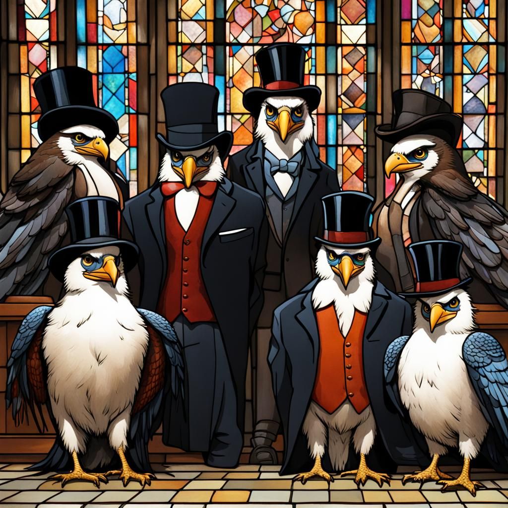 Seven Hawks Attend Church Wearing Top Hats