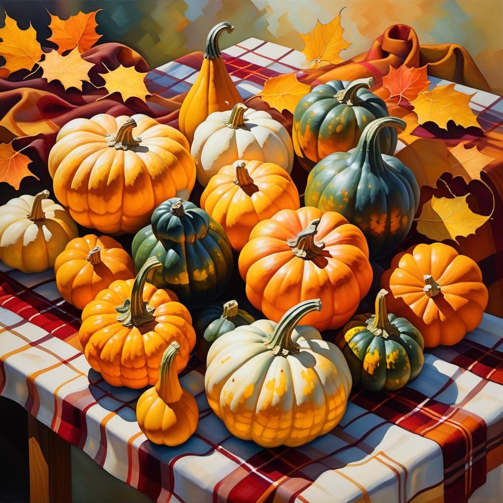 Vibrant Gourds in Color Field Oil Painting